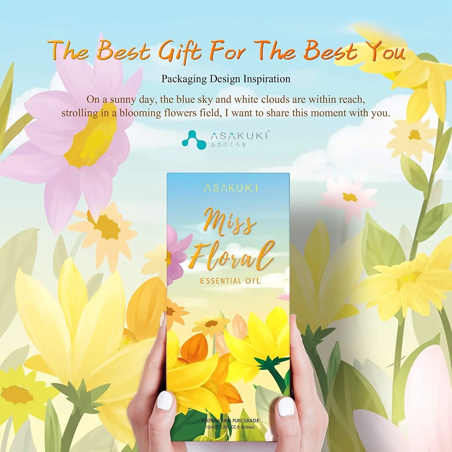 Floral Essential Oil Set, Top 6 Natural 100% Pure Aromatherapy Oils for Oil Diffusers, Jasmine, Ylang Ylang, Gardenia, Rose, Cherry Blossom, Lavender for Home and Office, Promote Focus, Positivity and Happiness