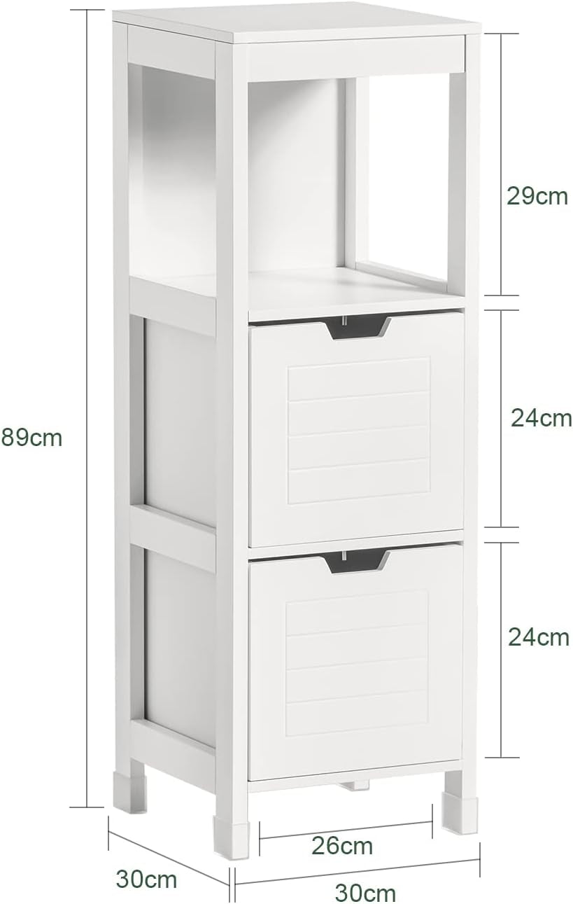 Freestanding Cabinet, 2 Drawers and Shelf, Cupboard for Bathroom, Bedroom, Standing Shelves with Drawers, FRG127-W