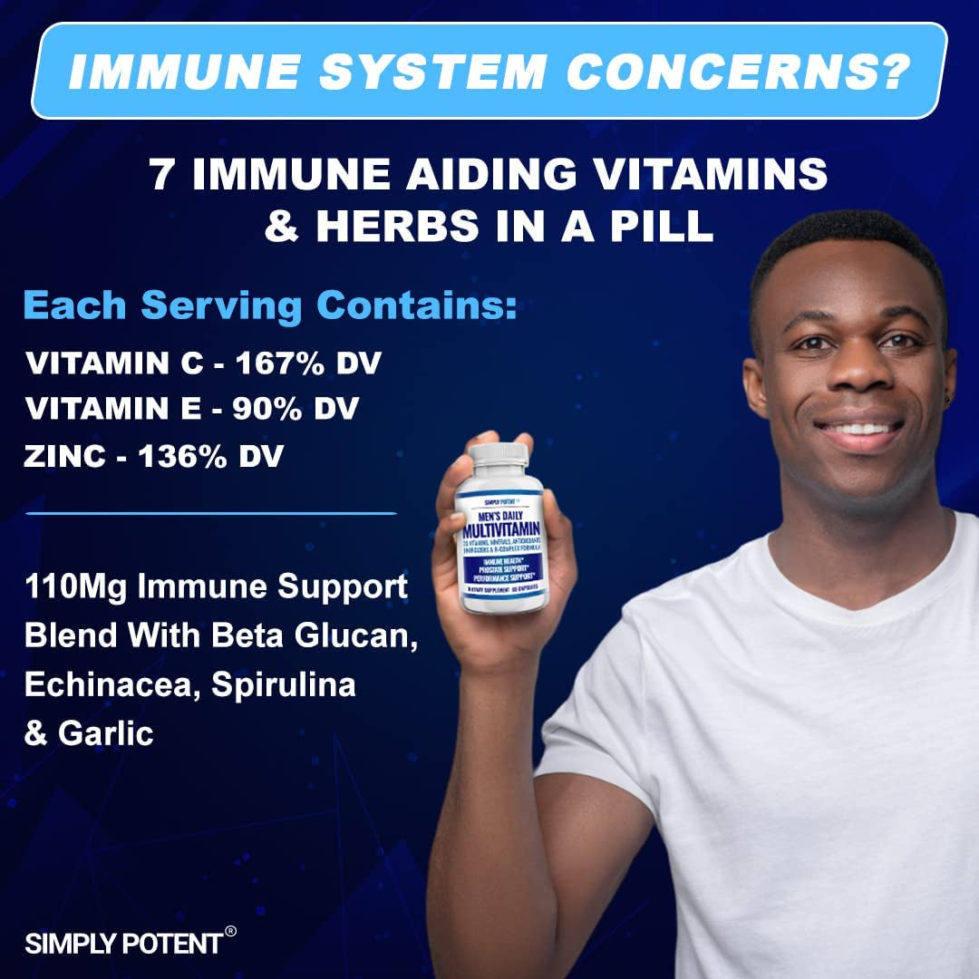 Daily Multivitamin for Men, 35 Vitamin, Mineral & Antioxidant Blend Supplement with Vitamins C, B-Complex & Saw Palmetto for Immune System, Energy, Focus & Prostate Health, Capsules 60