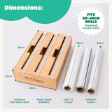 3 in 1 Cling Wrap Organiser (Aussie Sizes) for Kitchen Storage & Organisation, Cling Wrap Dispenser with Cutter for Drawer, Pantry Organiser Fits Aluminium Foil, Baking Paper, Plastic Wrap 33Cm Roll