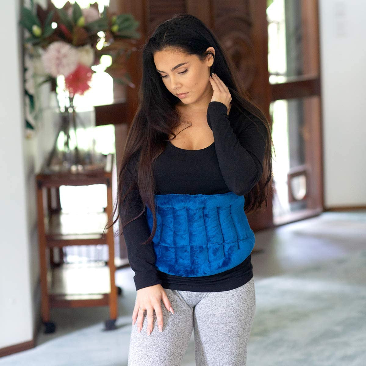 XL Microwave Heat Pack for Neck & Shoulders with a 25X50Cm Heating Area. Longer Ties to Secure In-Place. Flaxseed Wheat Bag for Cramps, Lower Back Pain Relief. Hot/Cold Reusable Heating Pad Blue