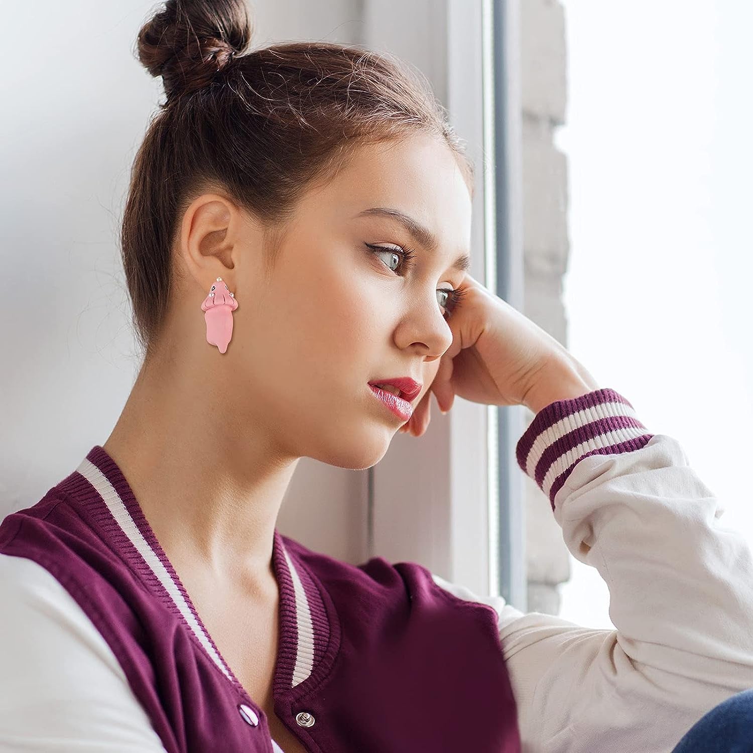 6 Pairs Cute Animal Bite Earring Handmade Alloy Clay Stud Earrings 3D Cartoon Dinosaur Shark Animal Stud Earring for Kids Girls Women Christmas New Year, Clay, Steel, Clay, Steel