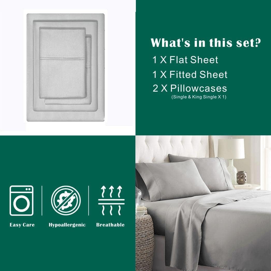 4 Piece Super King Bed Sheet Set-2000Tc Bedding Sheets & Pillowcases -Breathable Bedding - Wrinkle, Fade, Stain Resistant-Deep Pocket Flat Fitted Bed Sheet Set (Silver Gray, Super King)