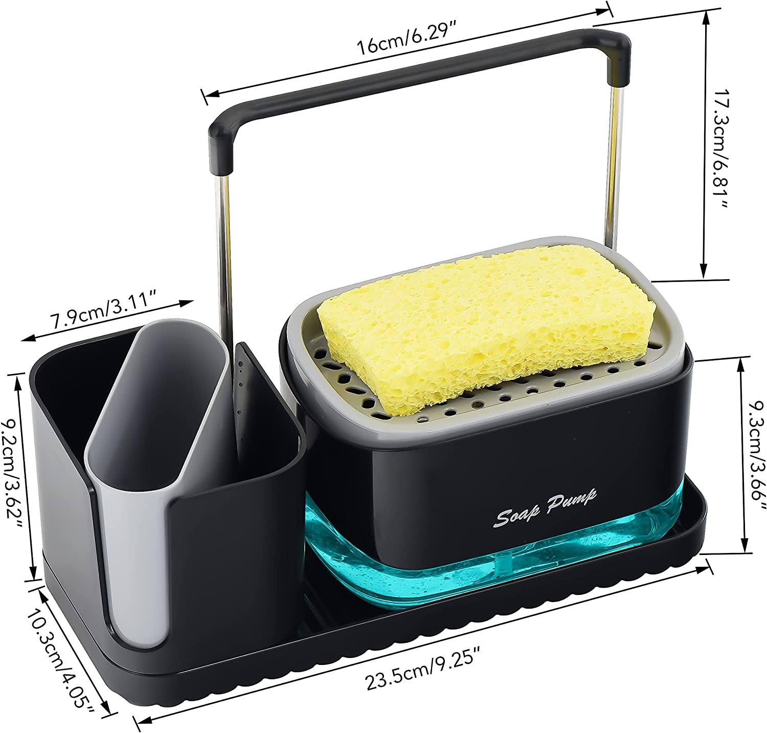 Kitchen Sink Organiser Caddy Set with Soap Pump Dispenser, Sponge Holder, Rack & Dish Brush Holder, Kitchen Storage Organizer Gadgets