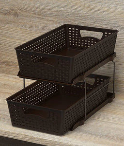 Simplehouseware 2 Tier Bathroom Organizer Tray Pull-Out Sliding Drawer/Under-Sink Storage, Brown