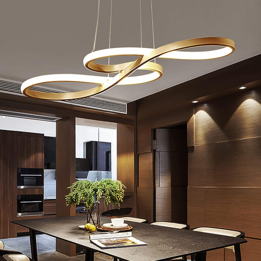 LED Modern Chandelier, Dimmable Pendant Light with Remote Control, Musical Note Shape Chandelier Lighting for Dining Rooms Bedroom Kitchen Restaurant, 100CM, 3000K-6000K, 68W, Gold