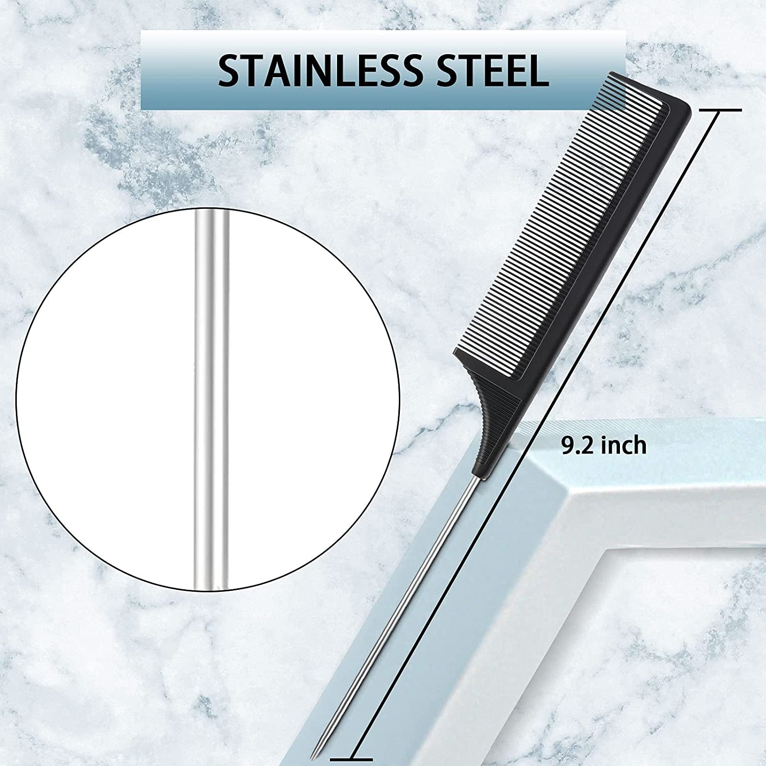 3 Pcs Slick Brush Set Bristle Hair Brush Teasing Comb Edge Hair Brush Grooming Combs Sturdy Rat Tail Comb for Women Babies Kids' Hair (Black)