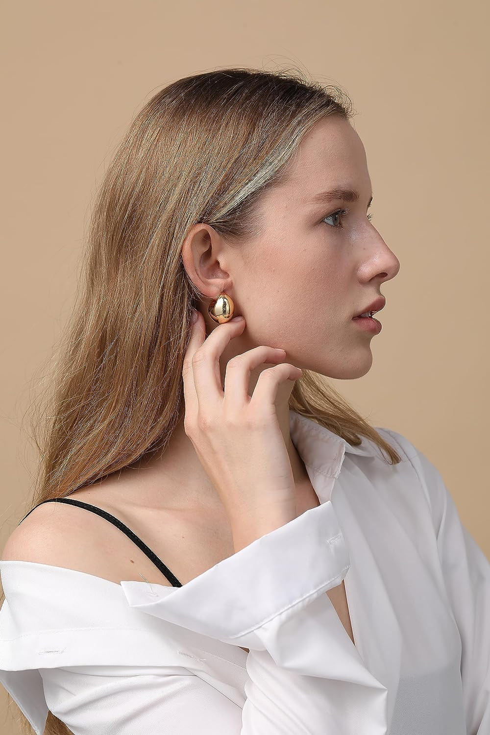 2 Pairs Earrings Dupes Chunky Gold Hoop Earrings for Women Girls,18K Gold Lightweight Hollow Open Hoops Waterdrop Teardrop Earrings Tear Drop Earrings Dupes Fashion Jewelry Gift