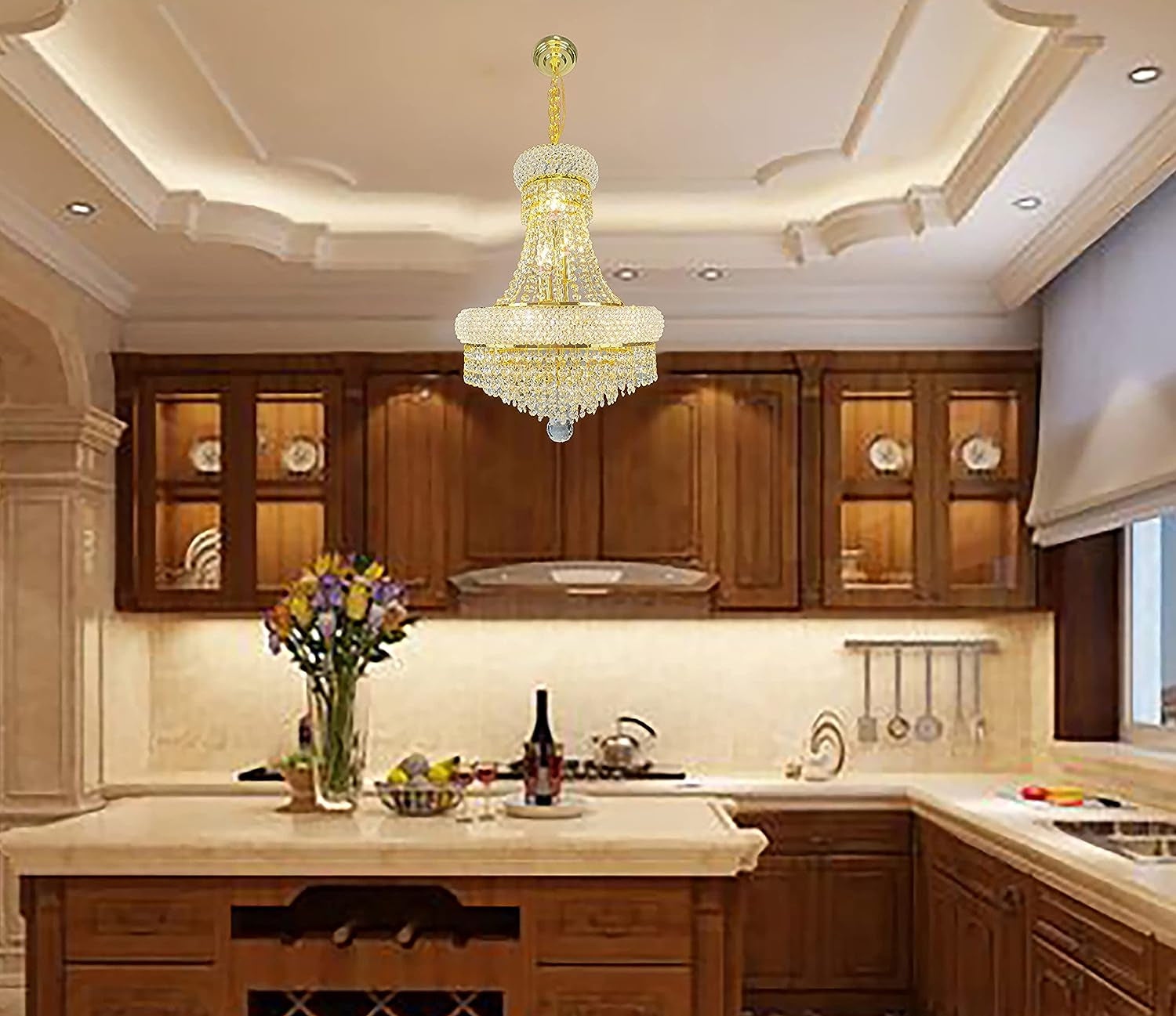 Crystal Chandeliers Chandeliers for Dining Room （15.7Inx21In） Gold Chandelier Can Be Used in Dining Room, Living Room, Bedroom, Entrance, Staircase, Kitchen Island