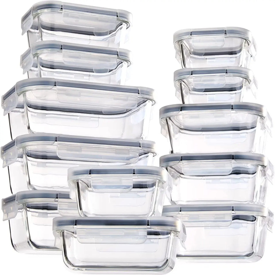 Glass Food Storage Containers with Lids Airtight, Glass Meal Prep Containers for Lunch Food Storage with Lids, 24 Pcs Glass Food Container Set-100% Leak Proof -BPA Free-Microwave, Oven, Freezer and Dishwasher Safe