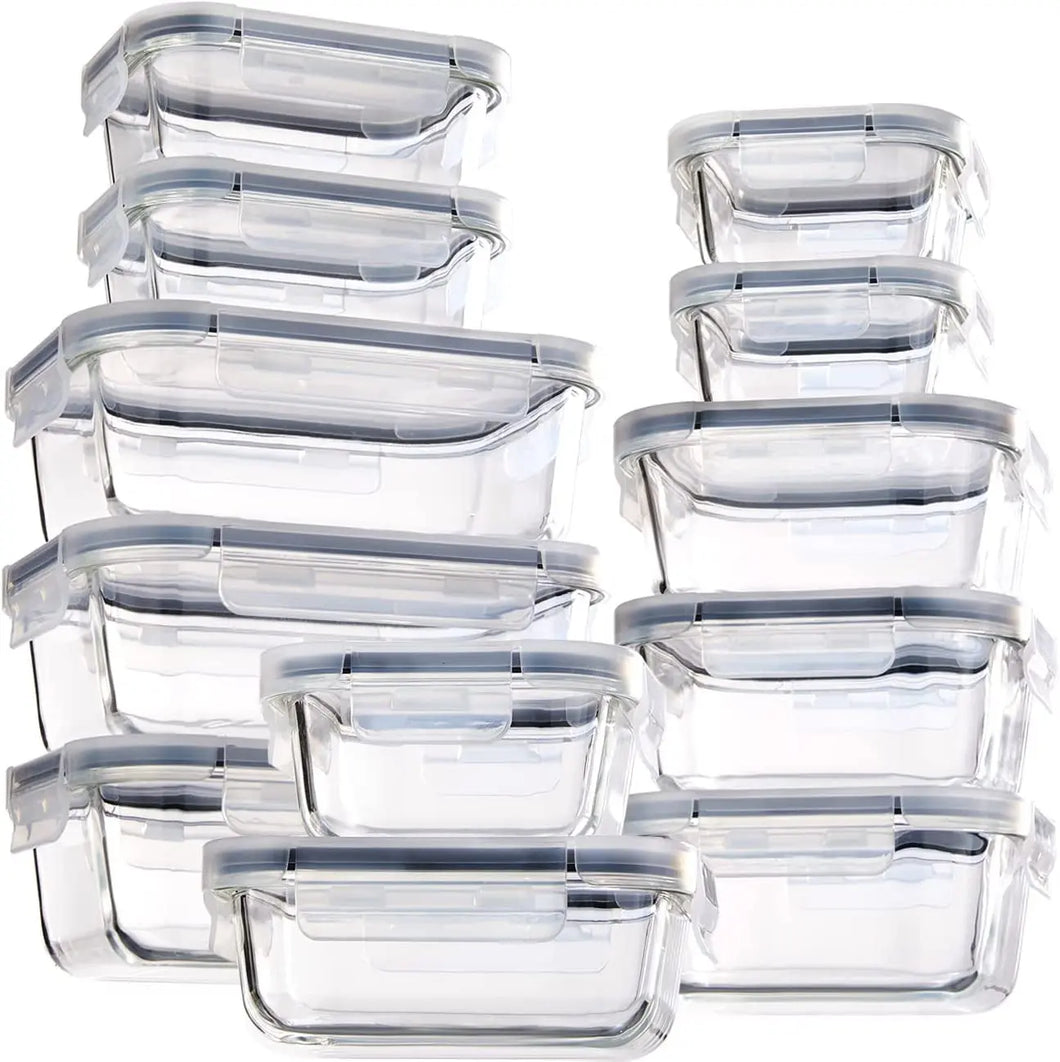 Glass Food Storage Containers with Lids Airtight, Glass Meal Prep Containers for Lunch Food Storage with Lids, 24 Pcs Glass Food Container Set-100% Leak Proof -BPA Free-Microwave, Oven, Freezer and Dishwasher Safe