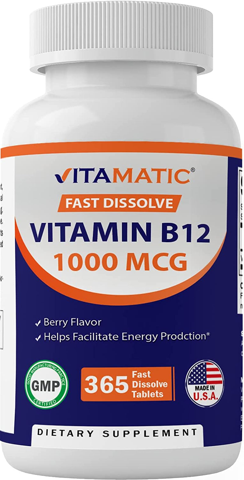 Vitamin B12 1000 Mcg Fast Dissolve 365 Tablets - Berry Flavor - Supports Energy Metabolism