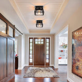 Farmhouse Flush Mount Ceiling Lights Fixtures,Kitchen Close to Ceiling Lamp,Square Black Metal Cage Light Fixture for Hallway Bedroom Dining Room Entryway,E27