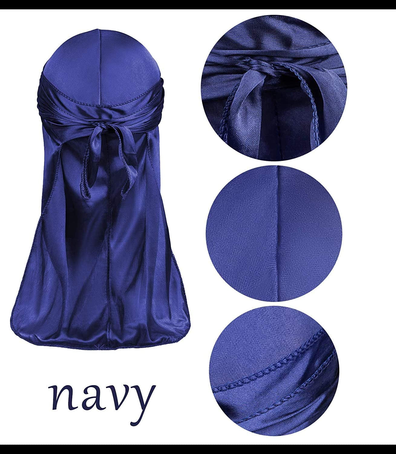 Silk Durag Caps, 4 Pack Unisex Satin Durags Long Tail Wide Straps Headwraps for Men & Women Pirate Caps Head Wrap Beanie Hats Waves Silky Durag Cap