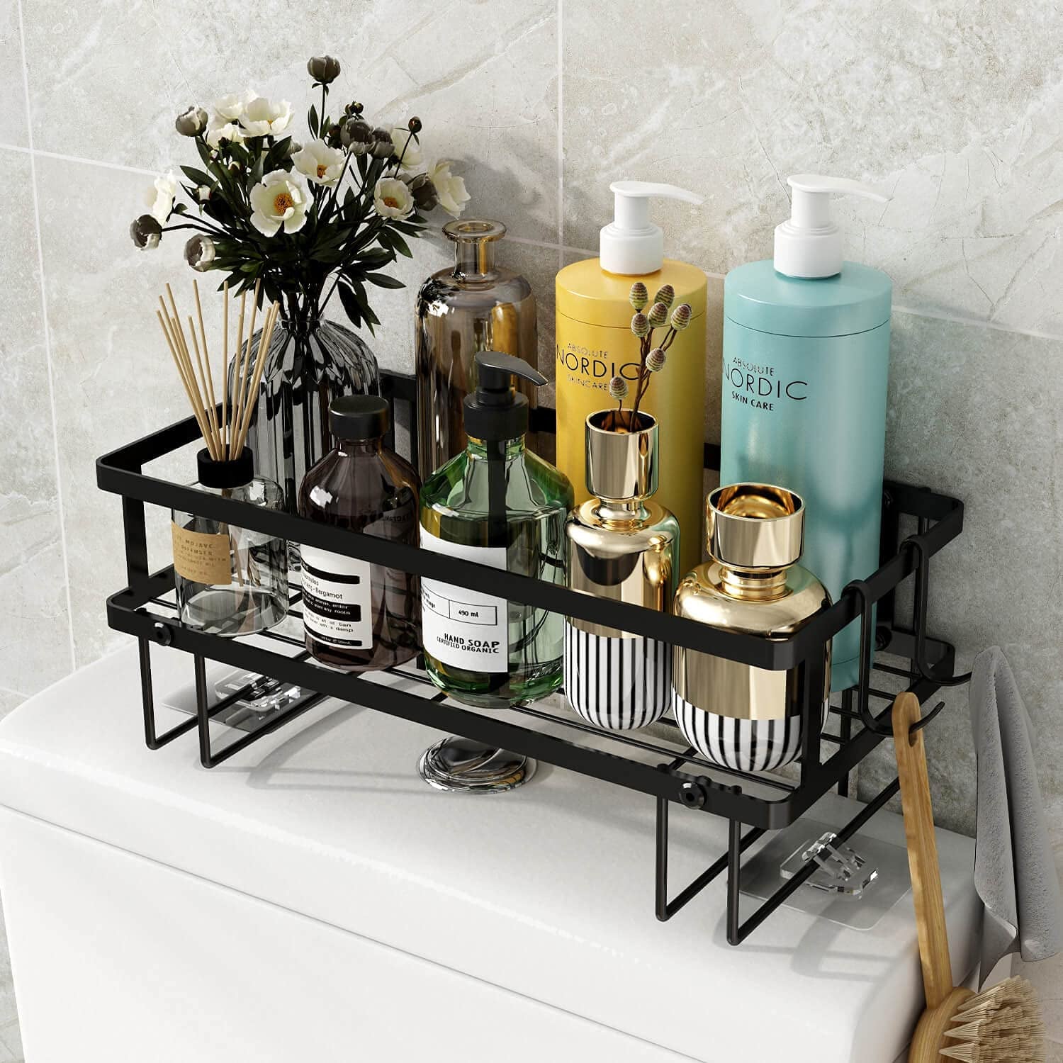 Over the Toilet Storage,  Bathroom Organizer Shelves, Multifunctional Toilet Rack,No Drilling Space Saver with Wall Mounting Design (Black)