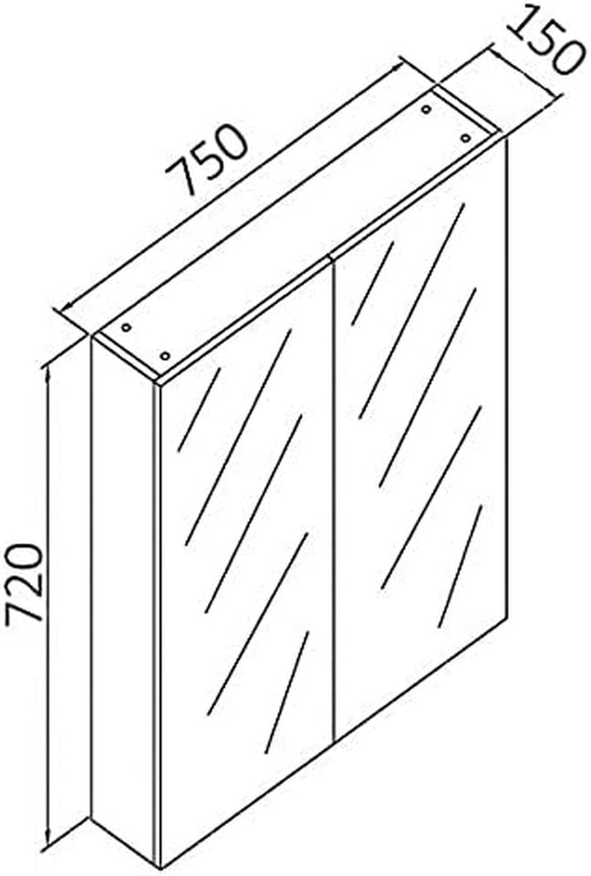 Pencil Edge Wall Hung Bathroom Toilet Shower Mirror Cabinet, Shaving Cabinet, Makeup Mirror, Vanity Mirror, Storage Wall Mirror 750 X 720 X 150Mm
