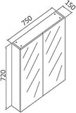 Pencil Edge Wall Hung Bathroom Toilet Shower Mirror Cabinet, Shaving Cabinet, Makeup Mirror, Vanity Mirror, Storage Wall Mirror 750 X 720 X 150Mm