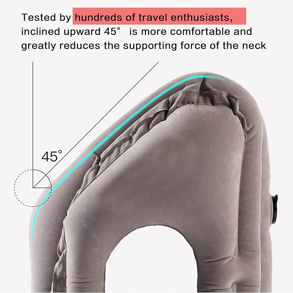 Inflatable Travel Pillow,  Inflatable Airplane Pillow Comfortably Supports the Head, Neck and Chin, Inflatable Neck Pillow with Free Eye Mask/Earplugs (Grey)