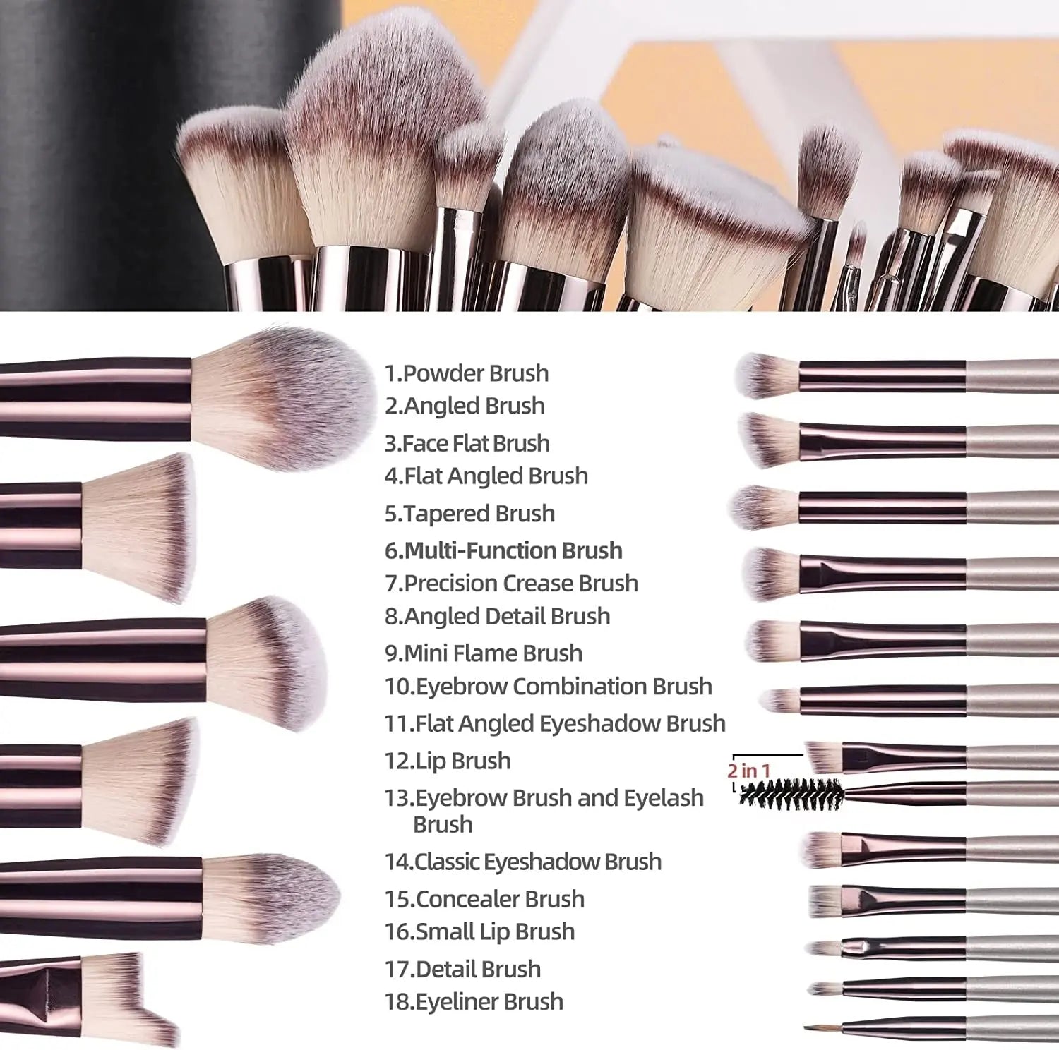 Makeup Brushes Premium Synthetic Foundation Powder Concealers Eye Shadows Silver Black Makeup Brush Sets(18 Pcs)