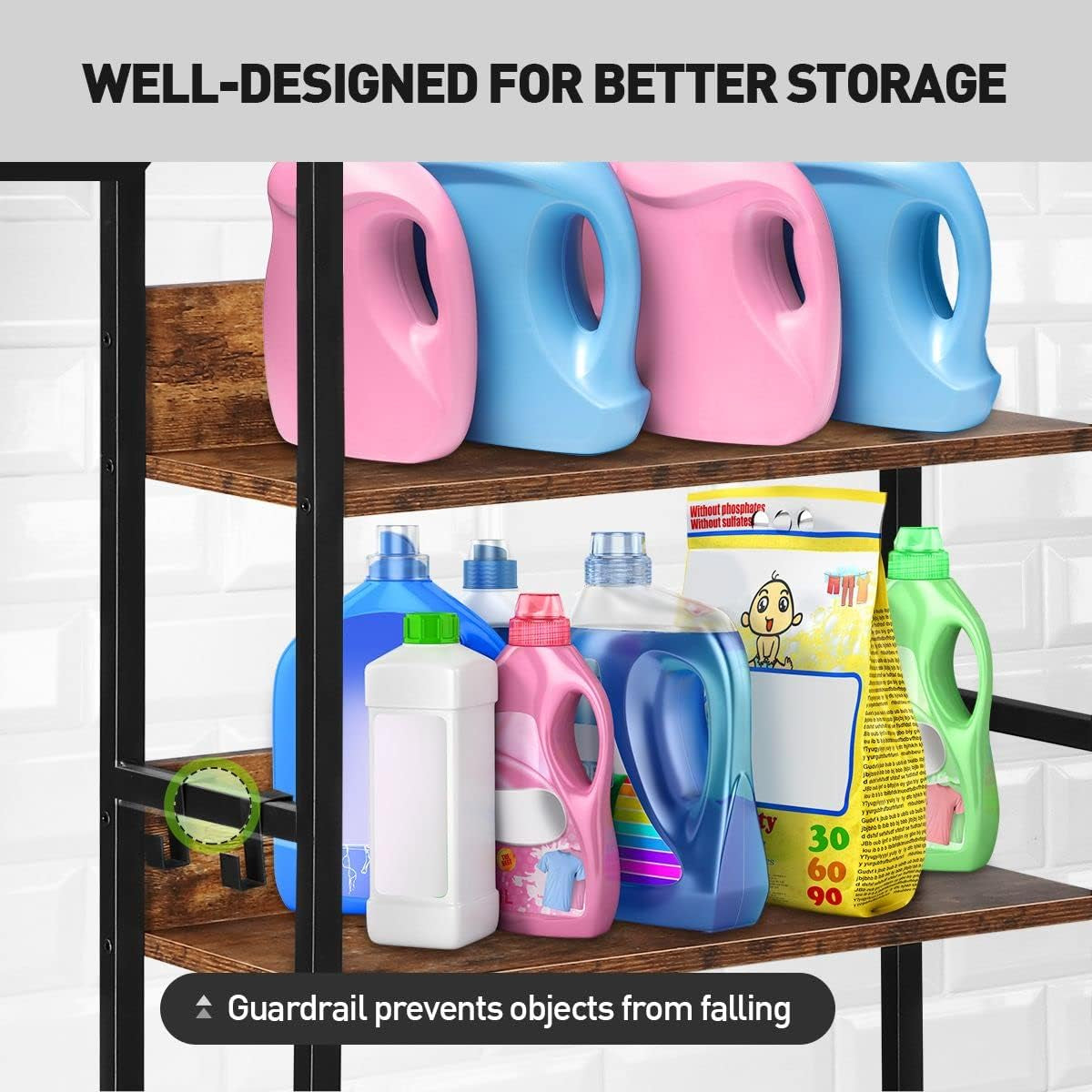 4 Tier Bathroom Shelf Rack over Toilet Washing Machine Laundry Towel Organiser Shelves Space Saver Freestanding Unit Storage Industrial Style 60X24X175Cm