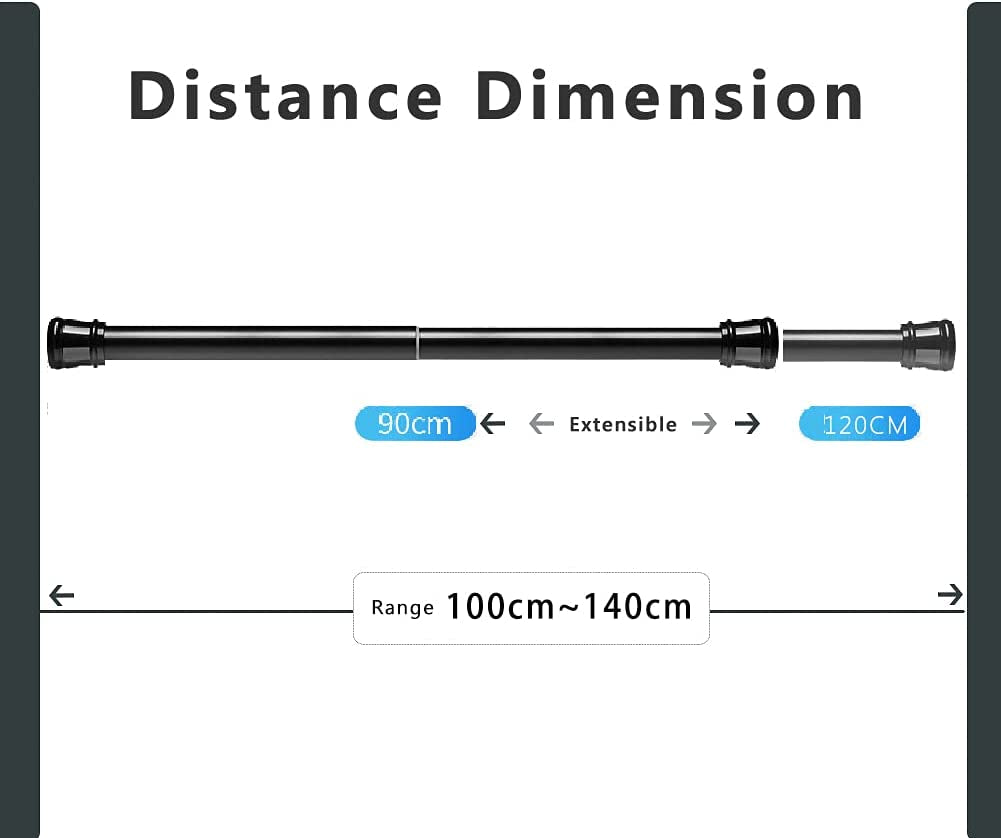 Shower Curtain Rod Stainless Steel Rod Spring Tension and Rust Prevention Non-Slip, Suitable for Bathroom Windows Curtain Doorway Closet Kitchen, Black