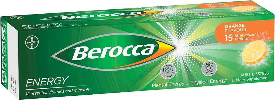Energy Vitamin with 12 Essential Vitamins and Minerals to Help Support Physical Energy and Mental Sharpness, Orange Flavour, 15 Effervescent Tablets