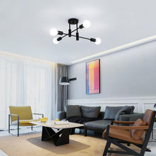 Load image into Gallery viewer, Mid Century Black Sputnik Chandelier Industrial Semi Flush Mount Ceiling Light 4-Light Rustic Sputnik Ceiling Light Fixture for Dining Room Bedroom
