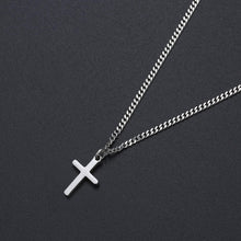 Load image into Gallery viewer, Cross Necklace for Boy Silver Stainless Steel Small Cross Pendant with Cuban Chain Necklace Simple Faith Jewelry for Kids Men Women Girls 16-24 Inches
