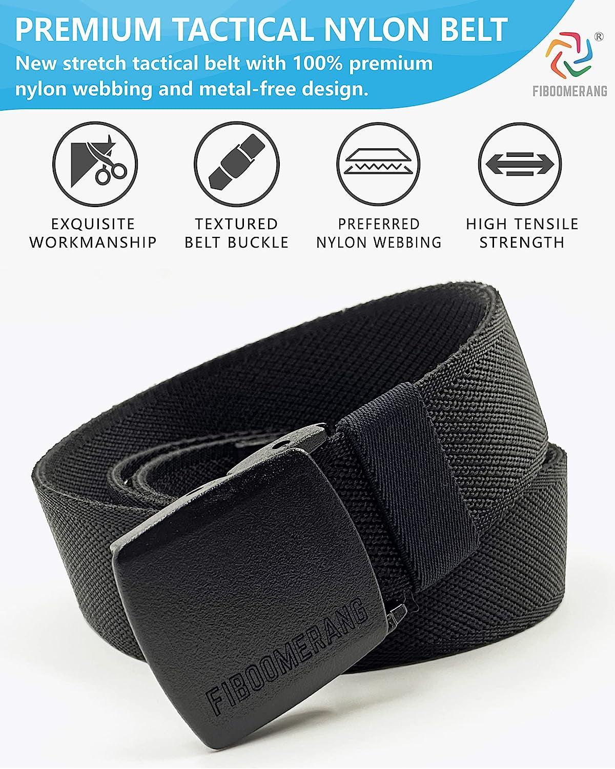 Mens Belt,  Tactical Belt for Mens Jeans, Heavy Duty Belt with Stretch Nylon Web and YKK Plastic Buckle, Width 1.5" Length 53"