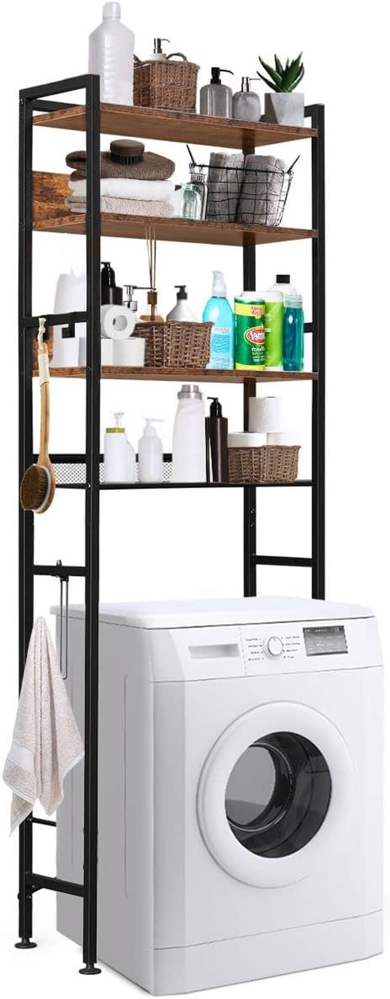 4 Tier Bathroom Shelf Rack over Toilet Washing Machine Laundry Towel Organiser Shelves Space Saver Freestanding Unit Storage Industrial Style 60X24X175Cm