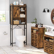 Load image into Gallery viewer, Over-The-Toilet Storage, Bathroom Oragniser Rack, for Washing Machine, with Small Cabinet, Steel Frame, Easy Assembly, Industrial, 64 X 24 X 171 Cm, Rustic Brown and Black
