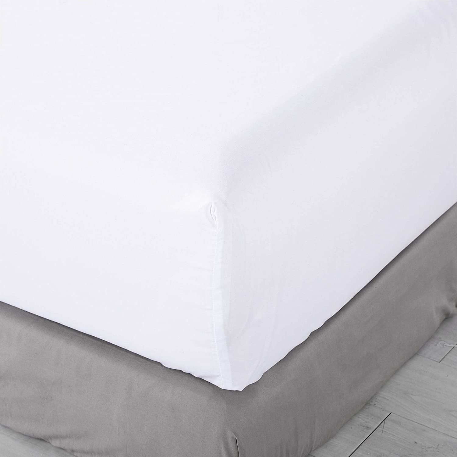White Sheet Set King Single 1000TC Premium Soft Microfibre Solid Plain Color - 3PCS Fully Fitted 40Cm Deep Pocket Bed Sheet Set (White, King Single)
