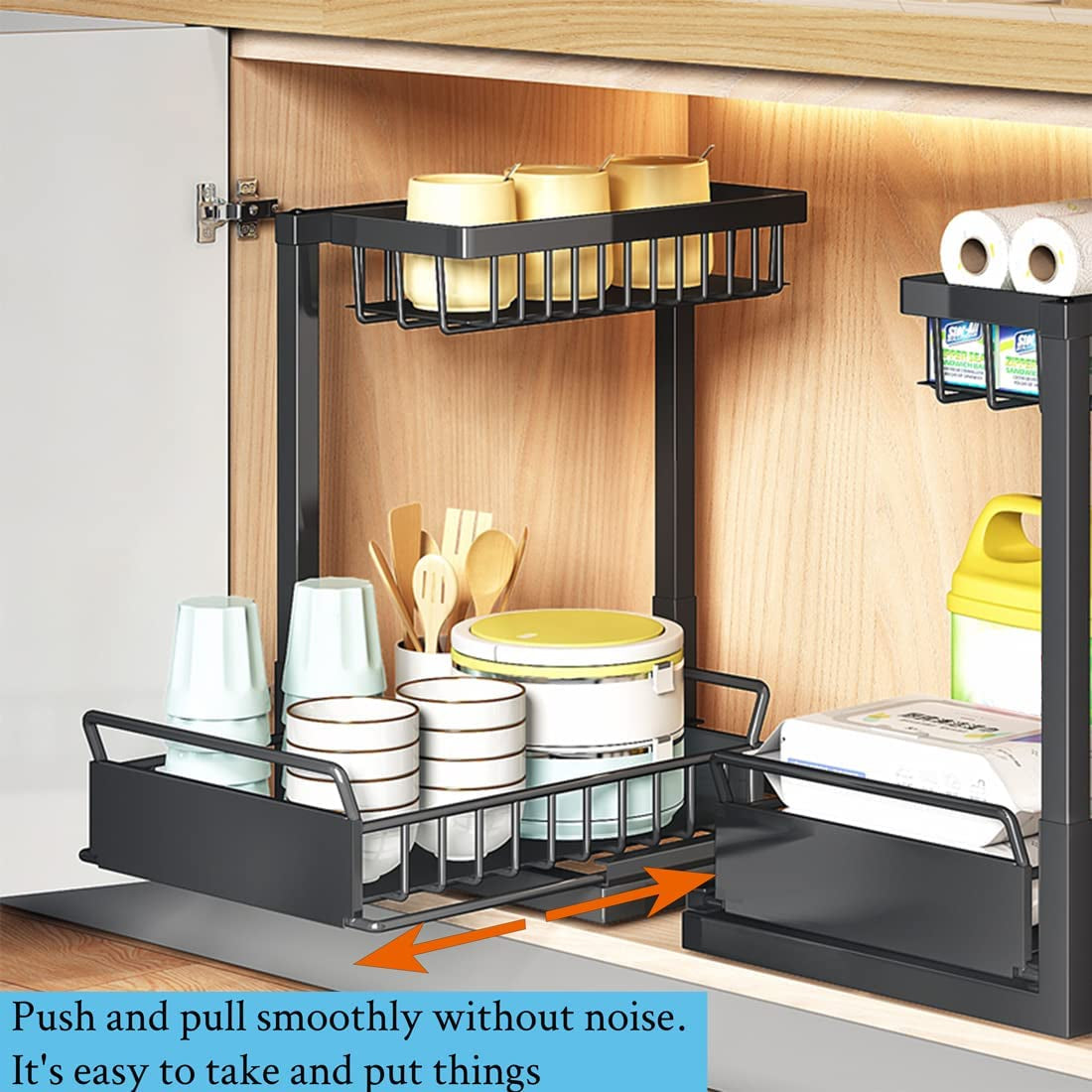 2 Pack under Sink Organiser,2-Tier Pull-Out under Cabinet Storage，Multi-Use for Kitchen Bathroom Organizers and Storage