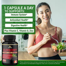 Load image into Gallery viewer, Elderberry Extract Capsules - 4015Mg Herbal Equivalent - 9 in 1 Herbal Supplement for Antioxidant &amp; Immune Support - Enhanced with Vitamin C, Vitamin D3, Ginger Root - 3 Month Supply
