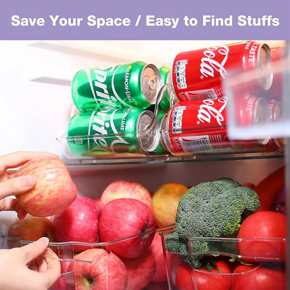 [2 Pack] Refrigerator Organizer Bins Can Dispenser Storage Holder, Soda Beverage Canned Food Container Bin Clear Plastic Pantry Storage Rack for Fridge Pantry Kitchen Countertops Cabinets