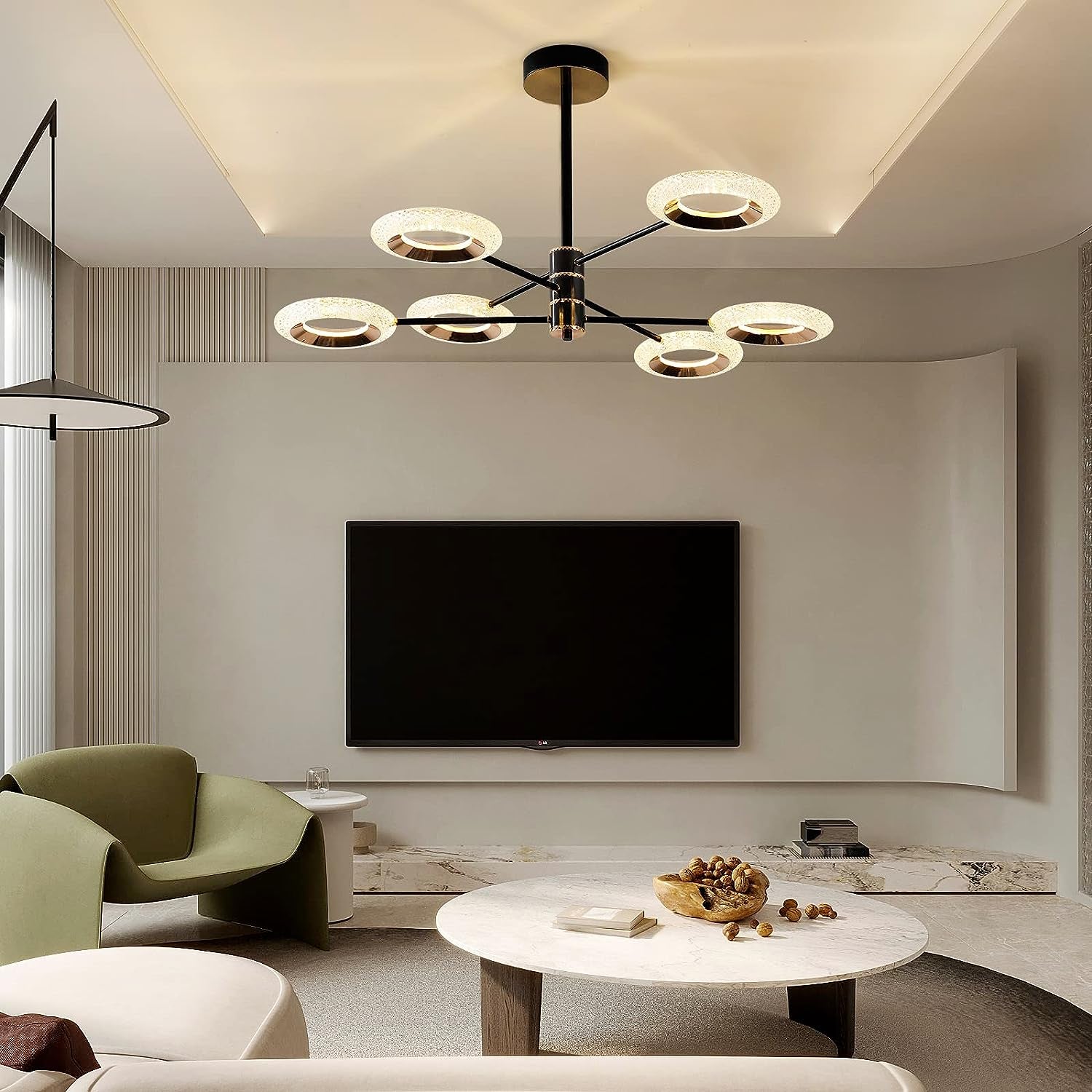 6 Lights Sputnik Chandelier Dimmable LED Chandeliers Modern Semi Flush Mount Ceiling Lights Fixture Adjustable Sputnik Pendant Light for Bedroom Living Room Kitchen Dining Room