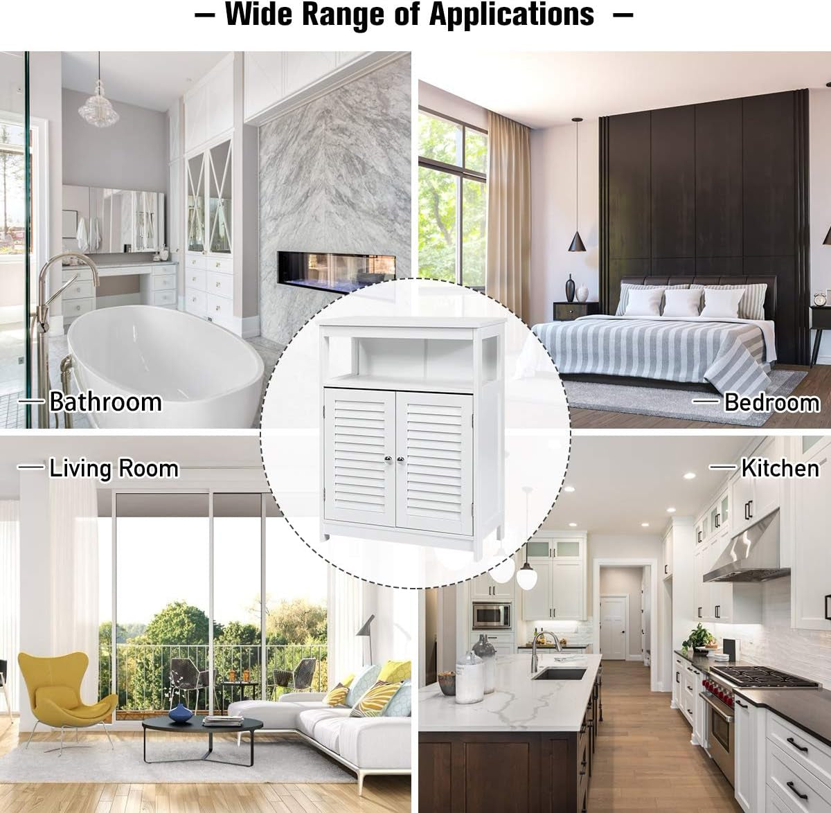 Bathroom Floor Cabinet, Wooden Storage Cabinet with Double Shutter Door & Adjustable Shelf, Freestanding Toilet Organiser, Side Table for Bathroom Living Room Bedroom, Laundry Cupboard, White/Grey (White)