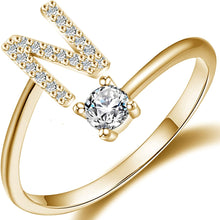 Load image into Gallery viewer, Initial Letter Ring for Women Girls Gold Stackable Alphabet Rings with Initial Adjustable Crystal Inlaid Initial Rings Bridesmaid Gift
