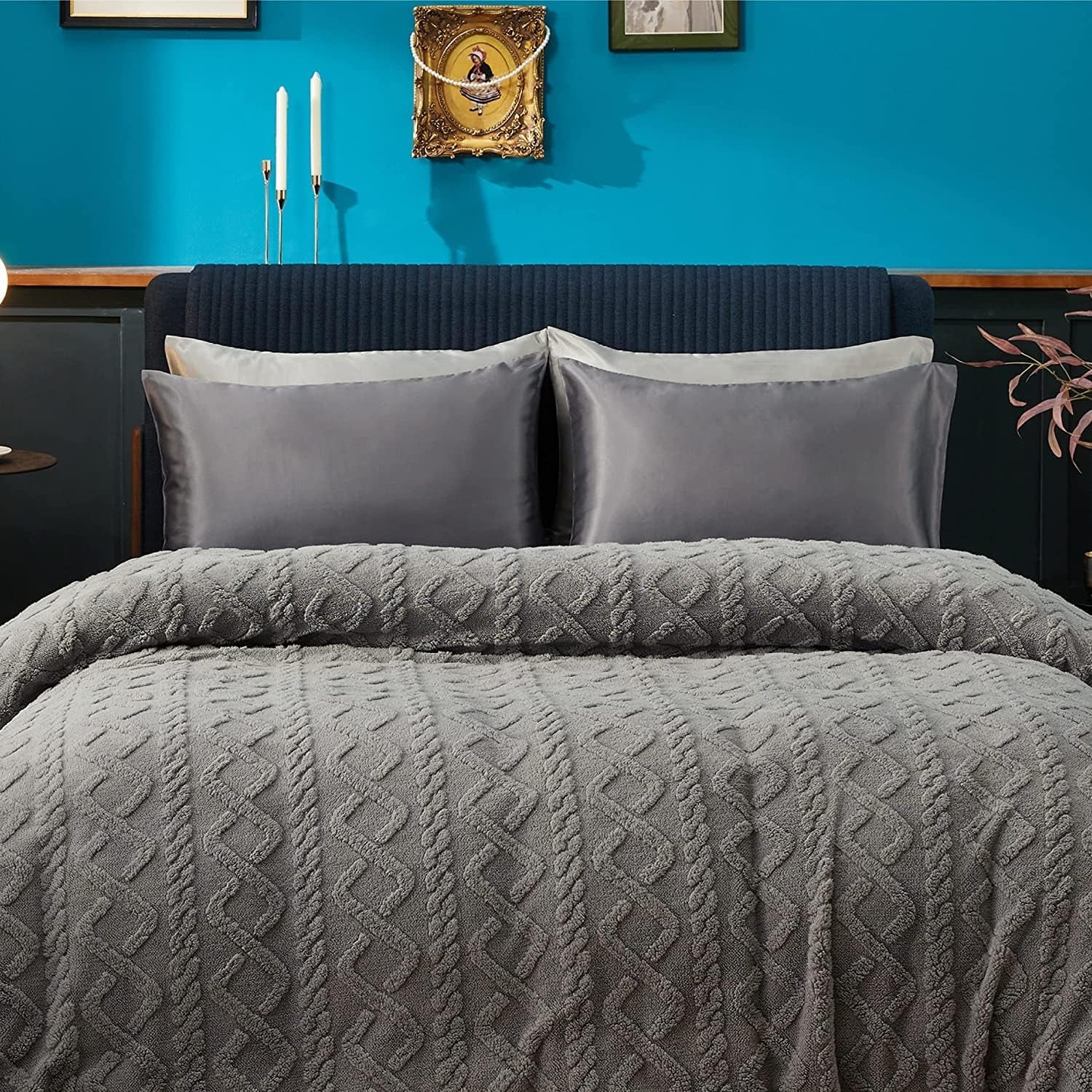 Mulberry Satin Silk Pillowcase for Hair and Skin - Soft Breathable Smooth Both Sided Silk Pillow Cover Pair - Standard Size 50X75Cm, Gray