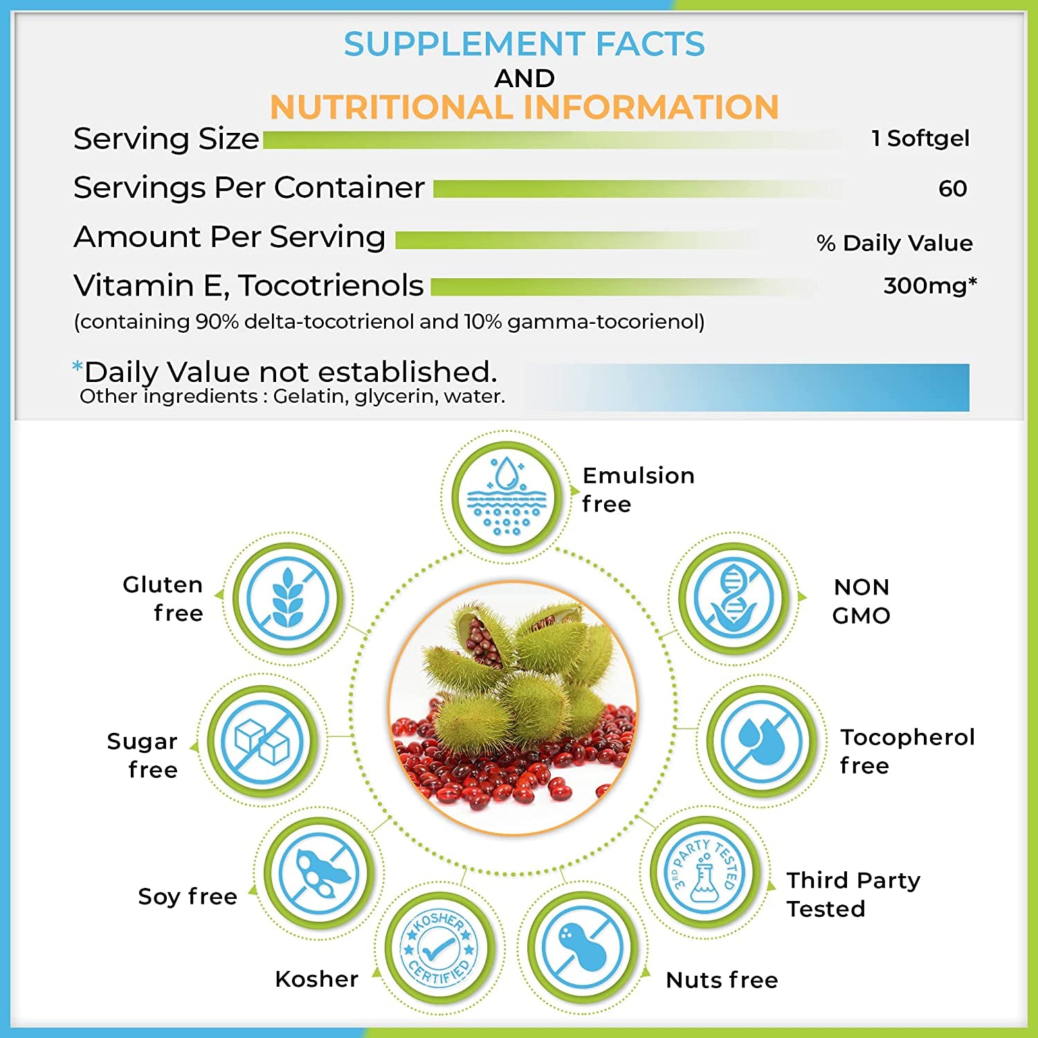 DeltaGold Annatto Tocotrienols 300mg Softgels – label information