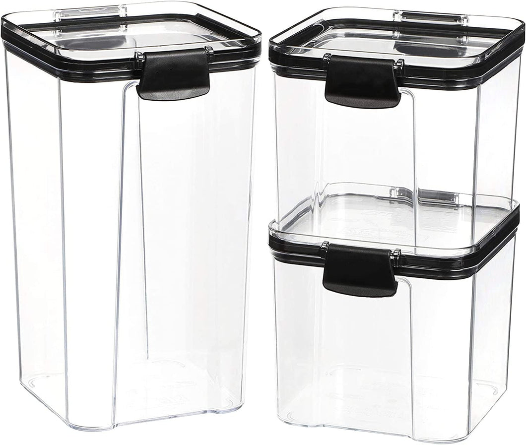 Pantry Storage Containers Set of 3, Airtight Food Storage Container, Clear Plastic Kitchen Canisters with Lids, Stackable Kitchen Space Saving Organiser for Flour, Sugar,Snack - Clear