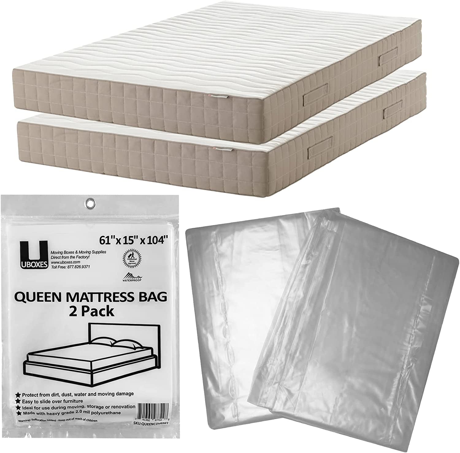 Queen Size Mattress Covers/Bags 61" X 15" X 104" Moving Supplies (QUEENCOVER02)
