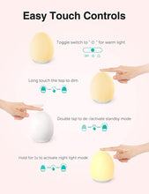 Load image into Gallery viewer, Night Light for Kids, Baby Night Light with 8 Color Changing Mode &amp; Dimming Function, Rechargeable Egg Night Light with 1 Hour Timer&amp;Touch Control, up to 100H
