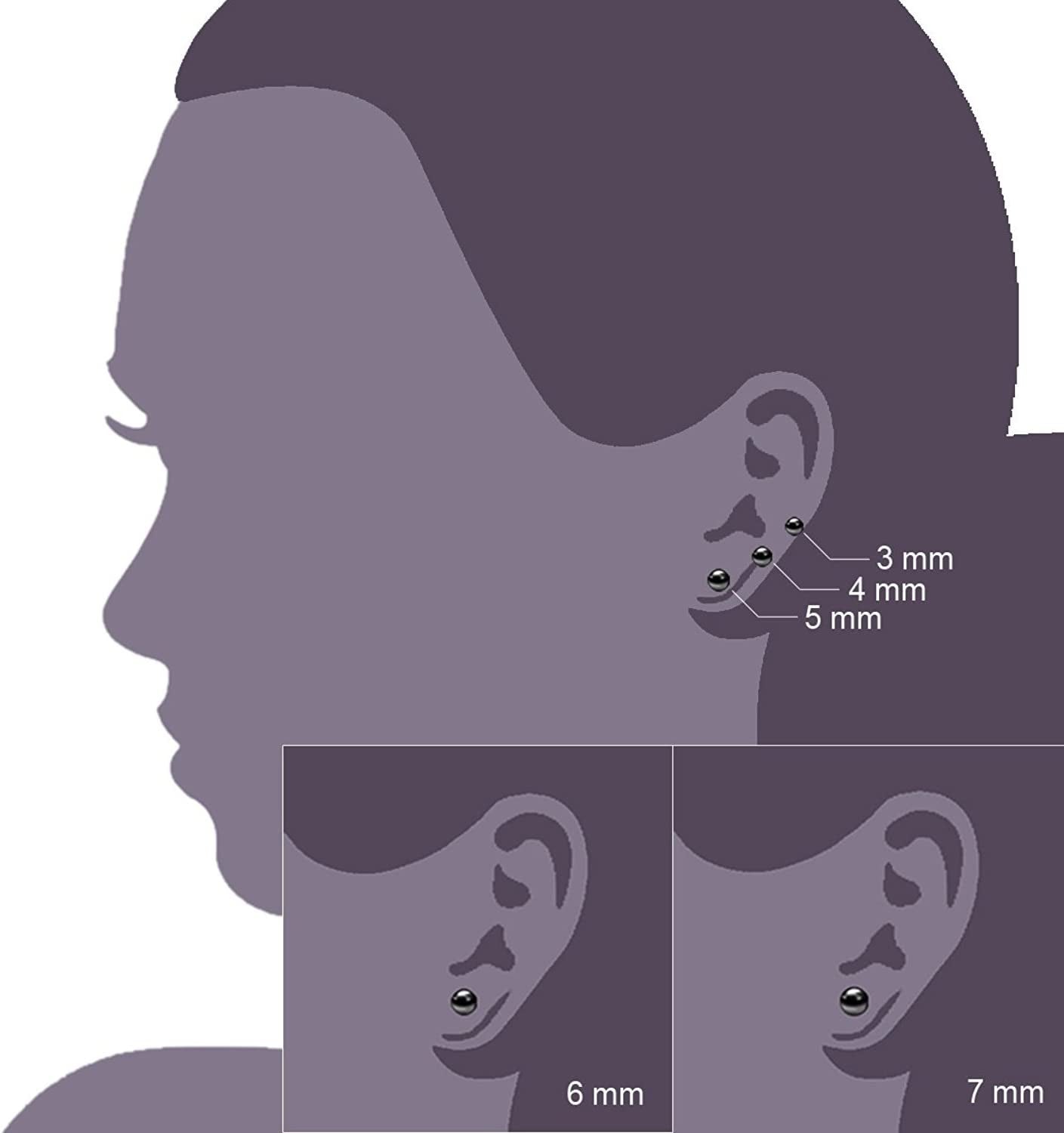 5 Pairs Assorted Sizes Wholesale Lot Shiny Imitation Pearl round Ball Stud Earrings,Stainless Steel Earrings Pin, Hypoallergenic