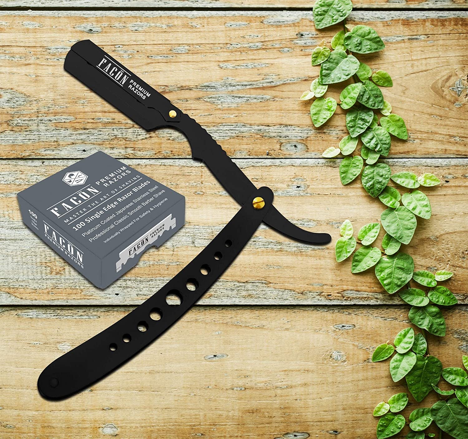 100 BLADES +  Professional Classic Straight Edge Barber Razor - Salon Quality Cut Throat Shavette