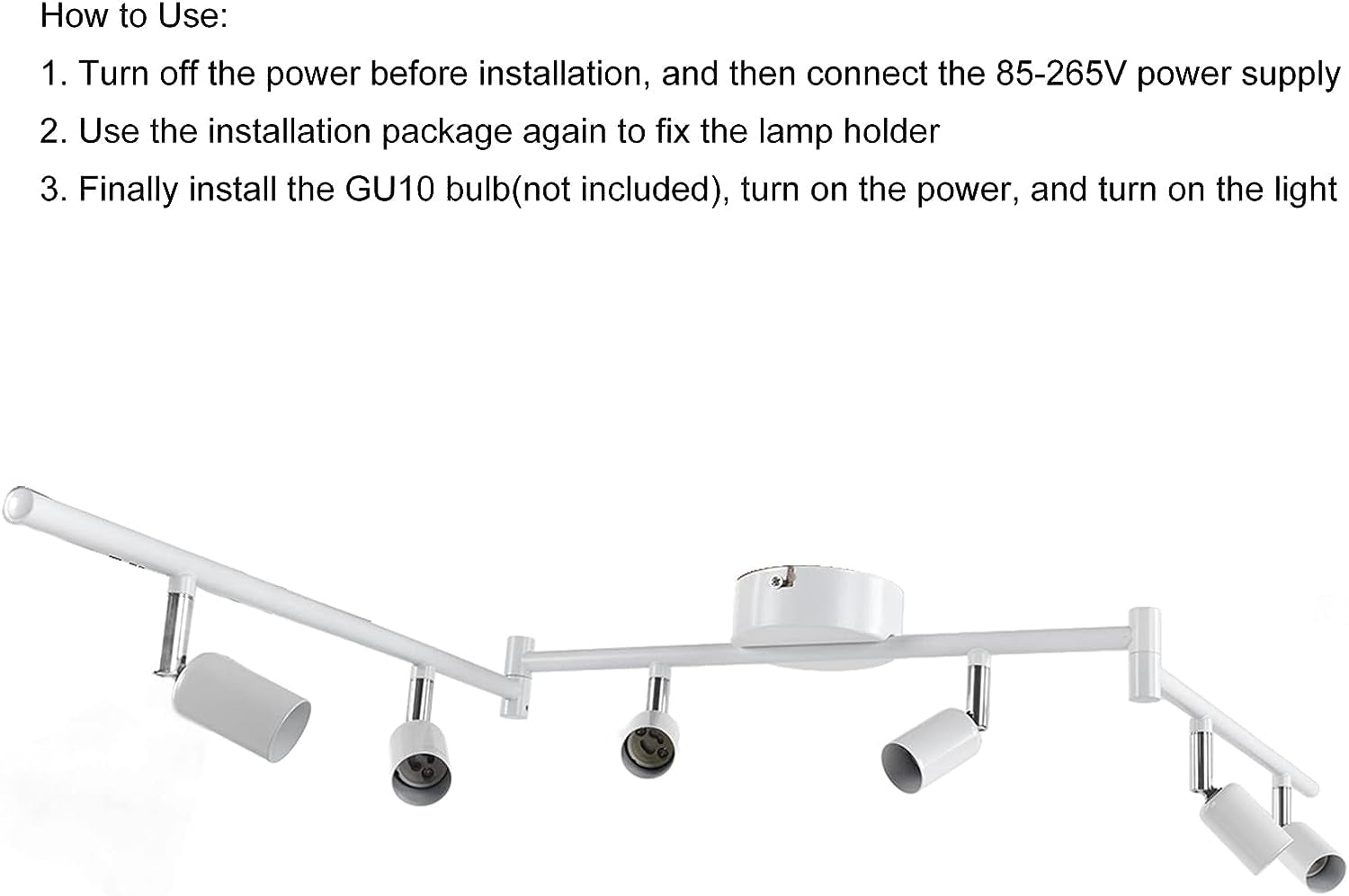 6 Way Ceiling Spotlight GU10 Base Socket, Track Lighting Kit Rotatable Lamp Head, Can Be Tilted 90°, Adjustable Lighting Angle, for Showrooms, Exhibition Halls, Museums, Cafes, Restaurants(White)