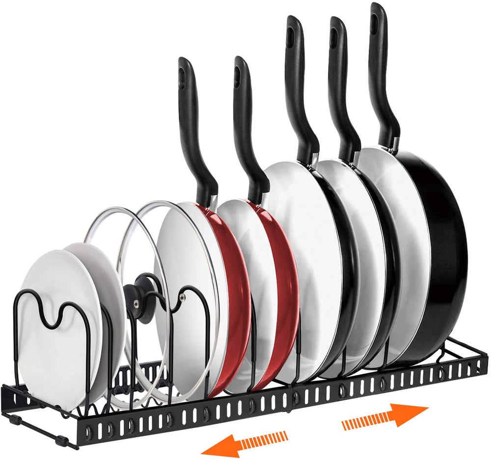 Pot Rack Organizer, 2 Racks or 1 Expandable Rack,  Pans and Pots Organizer with 10 Adjustable Compartments, Kitchen Cabinet Pantry Bakeware Lid Organizer Rack Holder