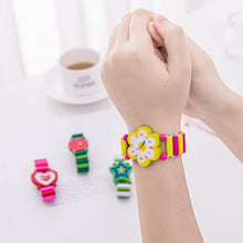 Load image into Gallery viewer, Kids Watches 4Pcs Kids Wood Watch Toy Stretchy Watches Fake Watch Wristband Bracelet Wristwatches for Boys Girls Random Styles and Colors Childrens Toys
