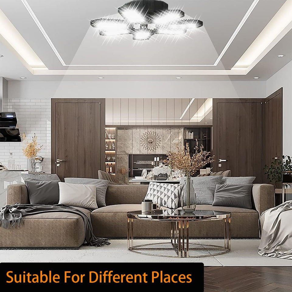 Garage Light, 120W 2100Lumens 6500K Deformable LED Garage Light, 7 Leaves High Light Transmittance & Efficient Heat Dissipation Garage Lights Ceiling LED for Garages, Warehouses, Basements (1 PC)