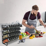 Spice Rack with 28 Spice Jars, Spice Rack Organizer for Cabinet, Spice Jars with Labels, 432 Spice Labels, 4 Tier Seasoning Organizer for Countertop, Cabinet, Kitchen, Pantry, Cupboard